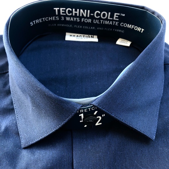 Reaction Kenneth Cole Men’s Slim Fit Dress Shirt, Dark Navy, XL, 17 1/2- 36/37 - Picture 2 of 4